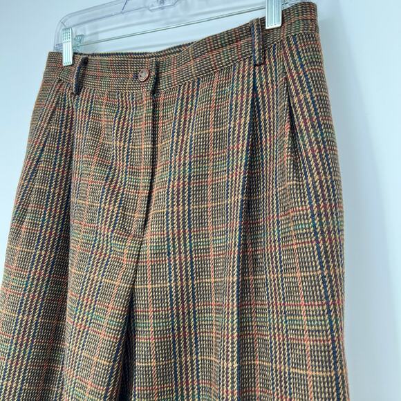 Vtg Sag Harbor Petite Pleated Wool Dress Pants Trouser Women 12 Brown Glen Plaid - Picture 3 of 13